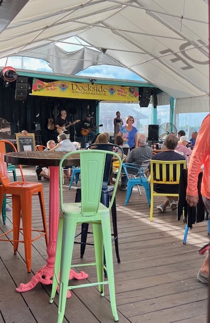 bar chairs and the deck at Dockside in Marathon Florida