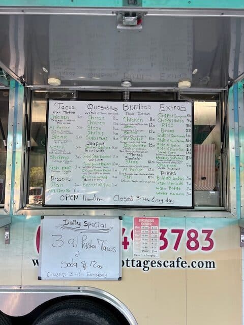image of a menu at the La lsla taco truck