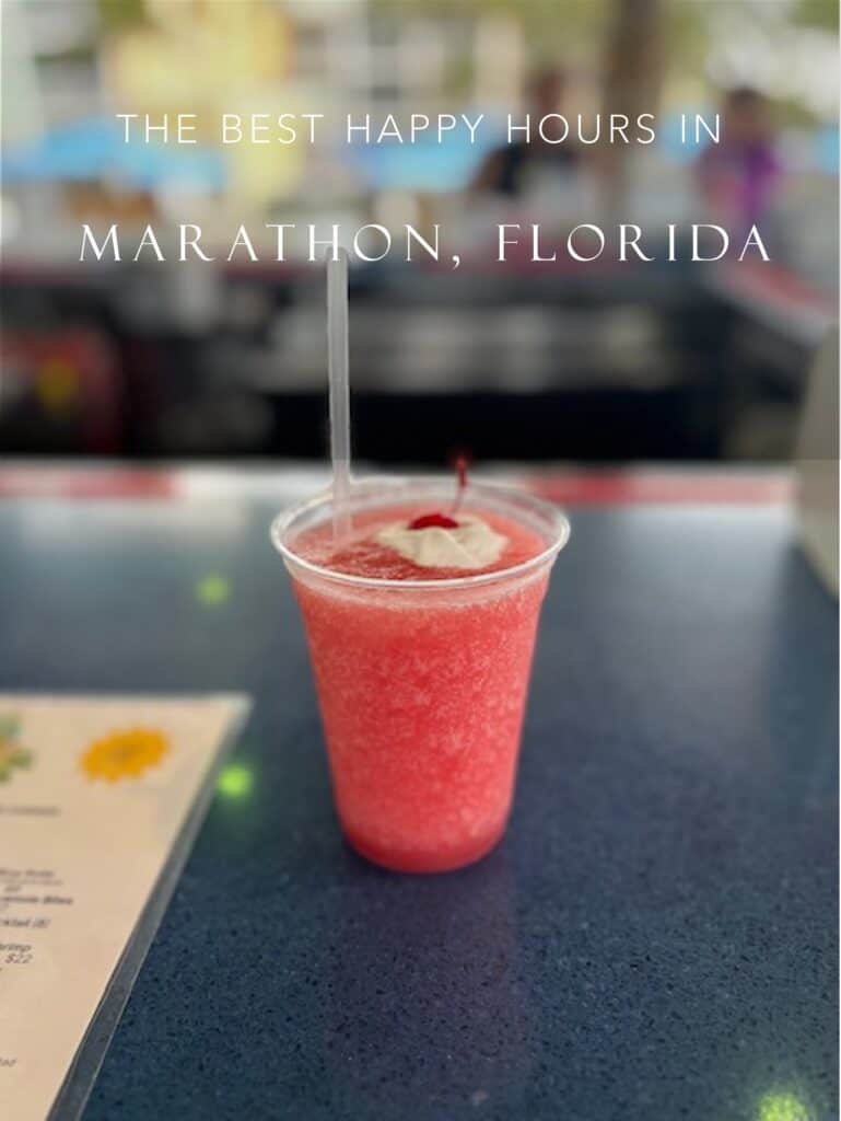 Image of a frozen strawberry daquiri for an article on the best happy hour deals in marathon florida keys