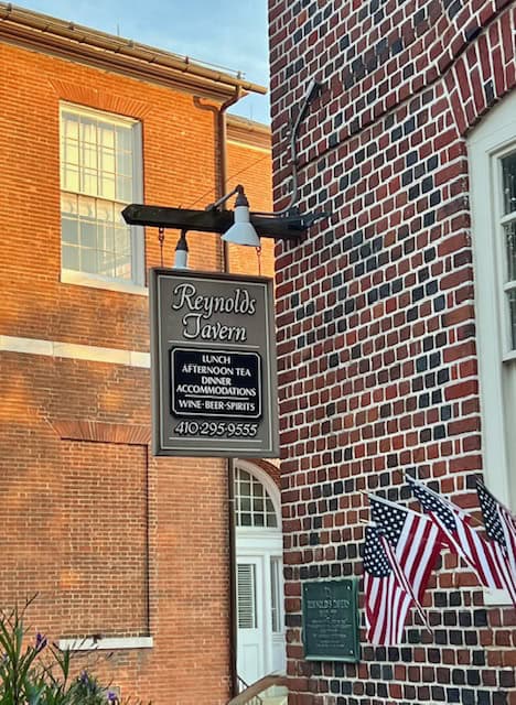 Sign in front of the Reynolds Tavern in Annapolis MD