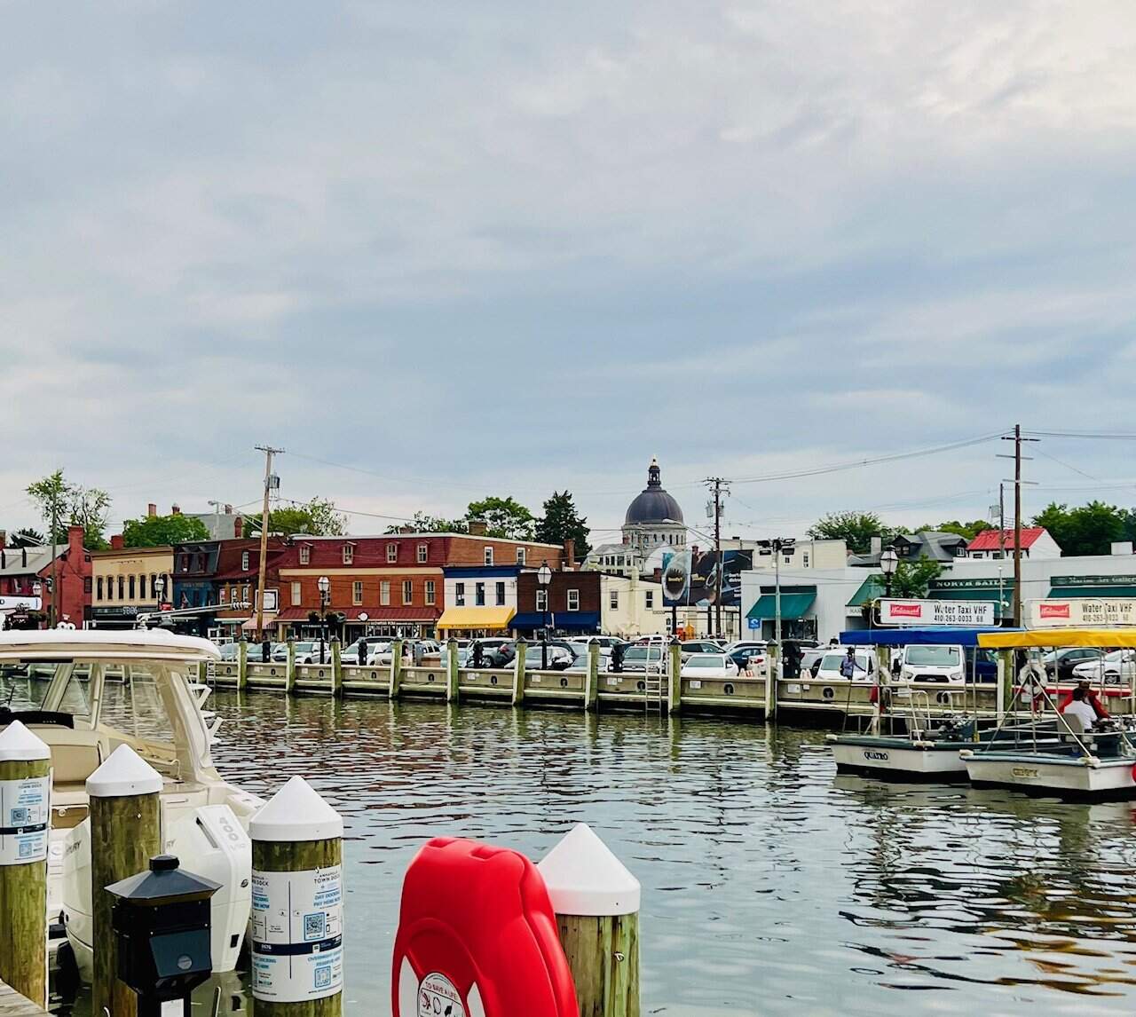 Scenic water view of Ego Alley in Annapolis and the bars and restaurants nearby.