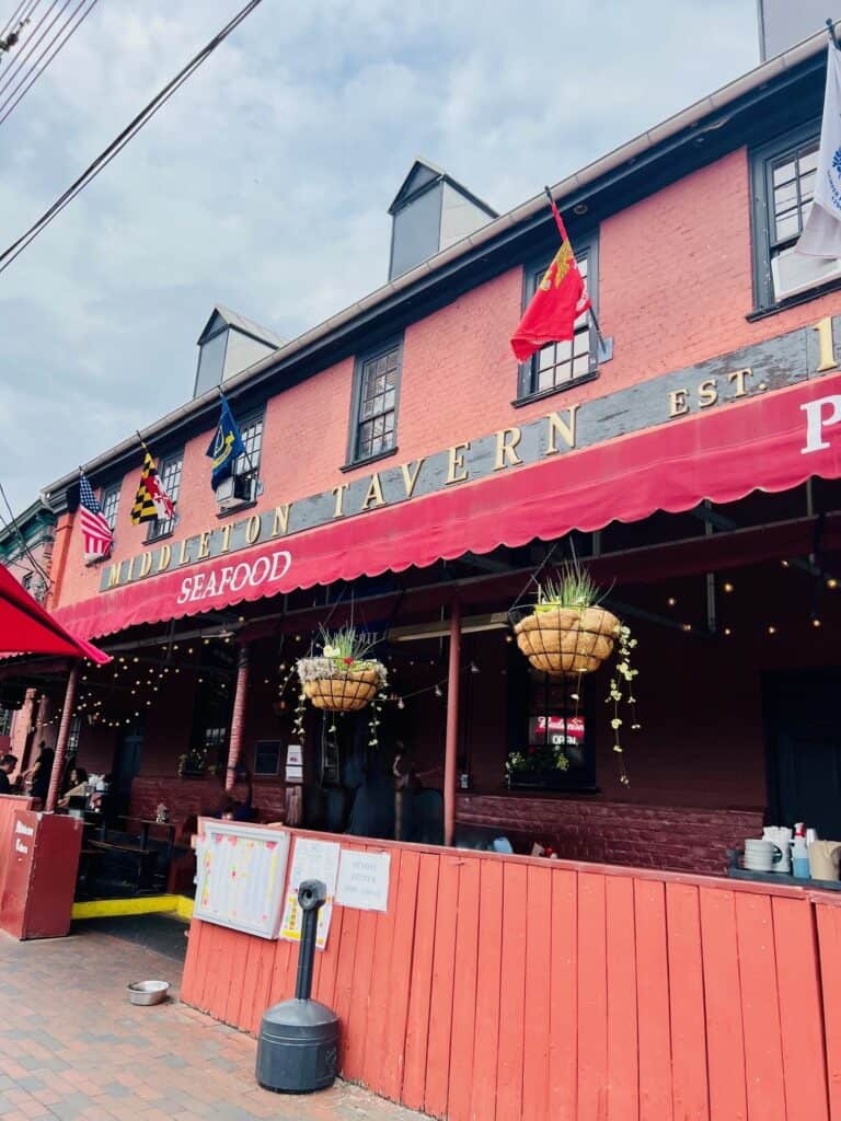 Exterior view of Middleton Tavern a historic tavern and bar in Annapolis, MD near the Naval Academy