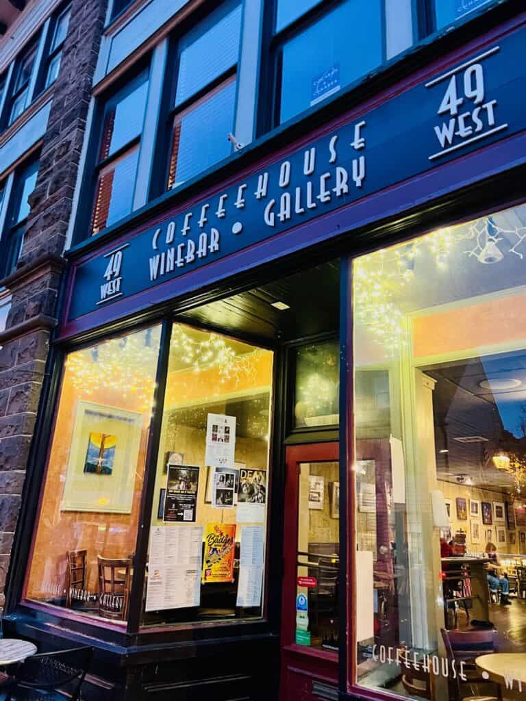 Exterior View of 49 West a Coffee shop and gallery in the Arts District of Annapolis.