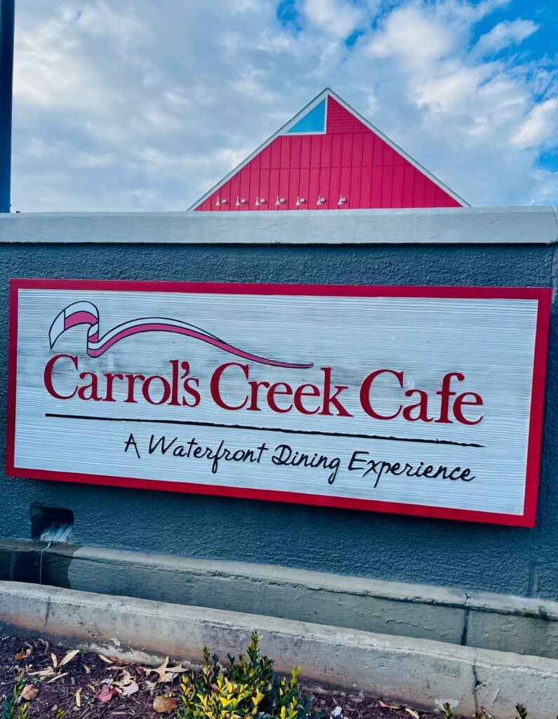 Exterior sign for Carrol's Creek Cafe an Annapolis Seafood Restaurant on the Eastport peninsula