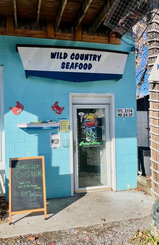 Exterior view of Wild Country Seafood, a seafood market and casual seafood restaurant in Annapolis, MD.
