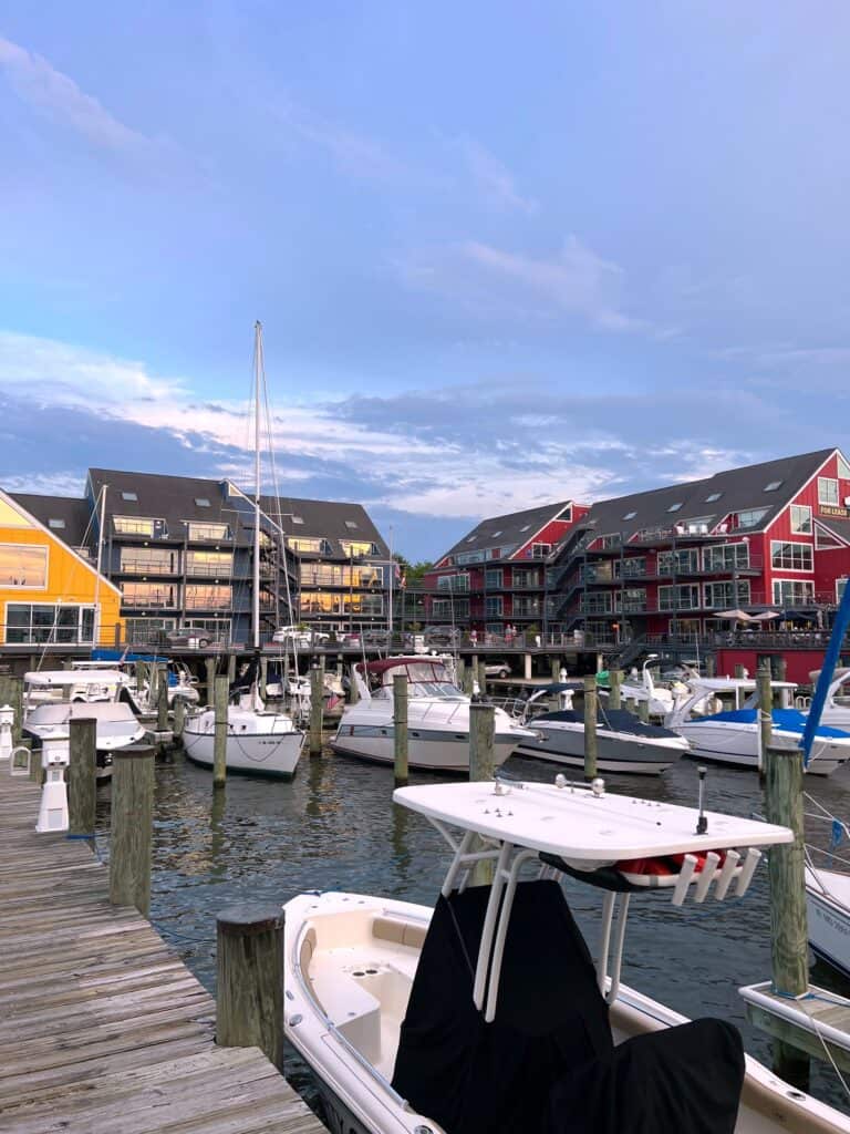 Exterior view of the red and yellow buildings near Carrol's Creek