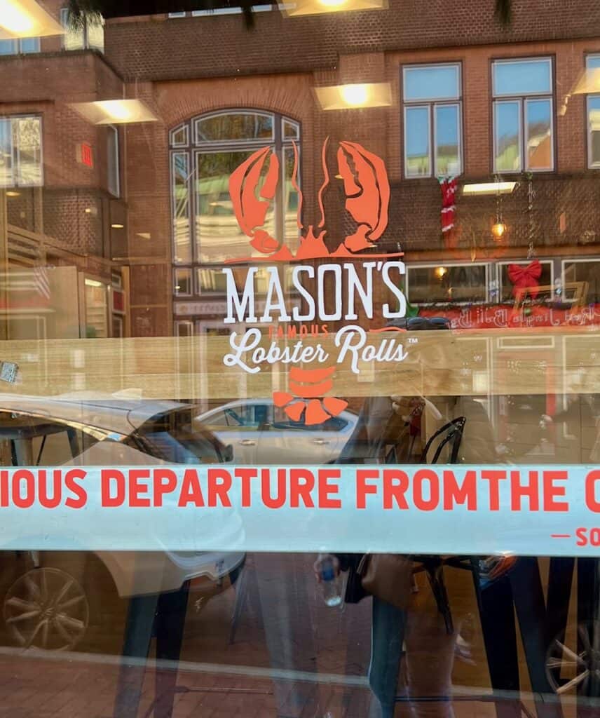 Exterior window and logo for Mason's Famous Lobster Rolls in Annapolis