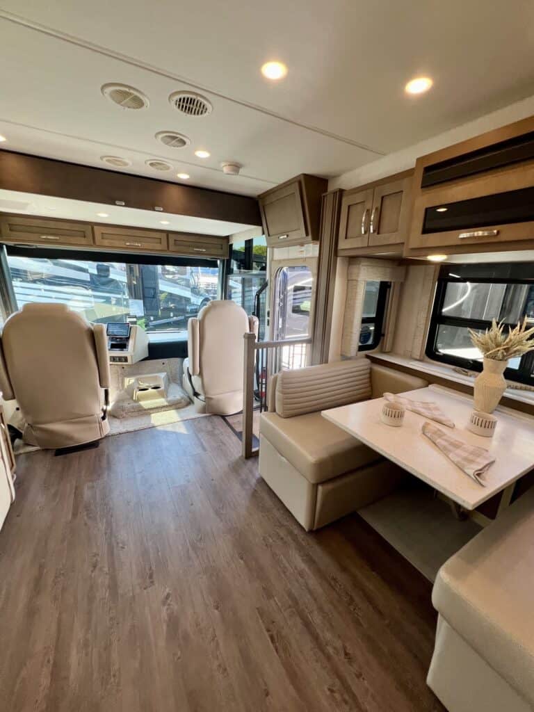 Interior view of a BayStar RV with tan and neutral colors