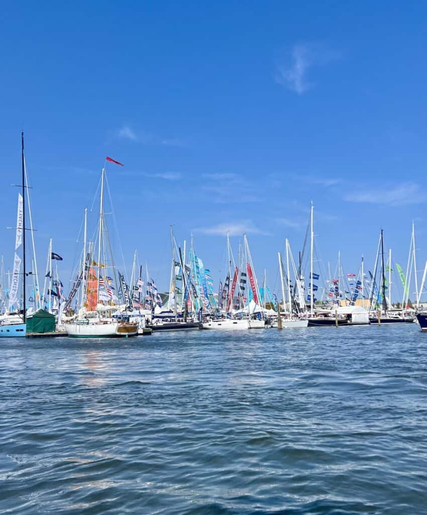 View of the Annapolis Boat Show from the water in Spa Creek