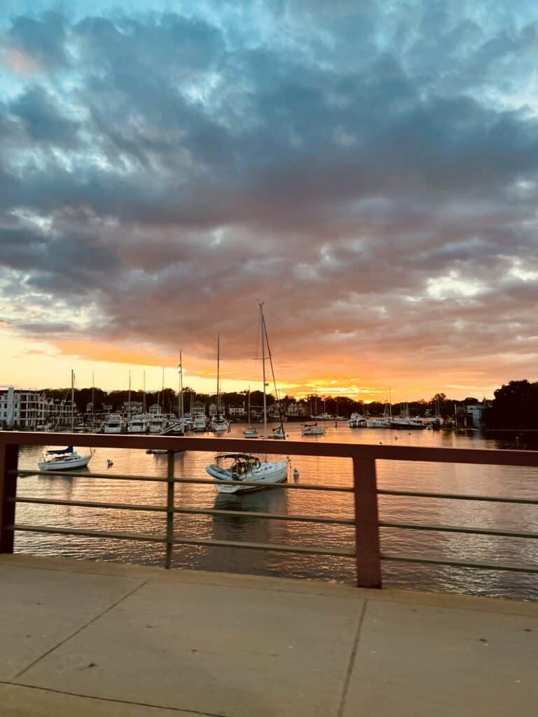 Sunset and moorign field near St Mary's in Annapolis MD